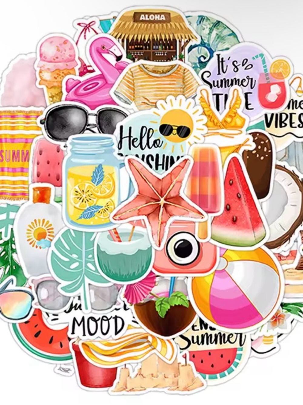 50 Summer Beach Stickers - Colorful Assorted Designs